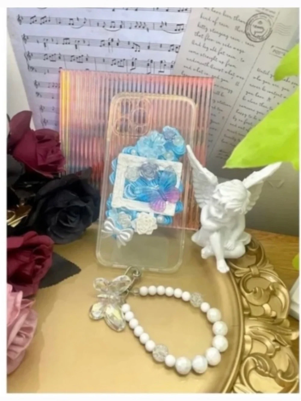2 items .iPhone 12promax Baroque Butterfly Phone Case,Handmade case